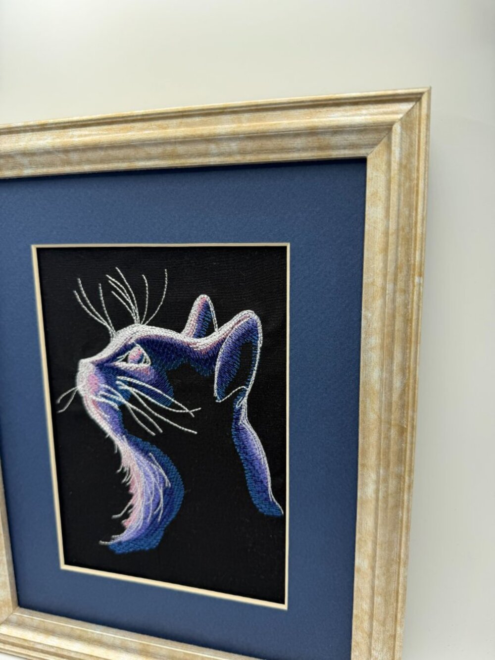 Homemade Midnight Cat Embroidered Framed Art 8X10 - Picture 4 of 6